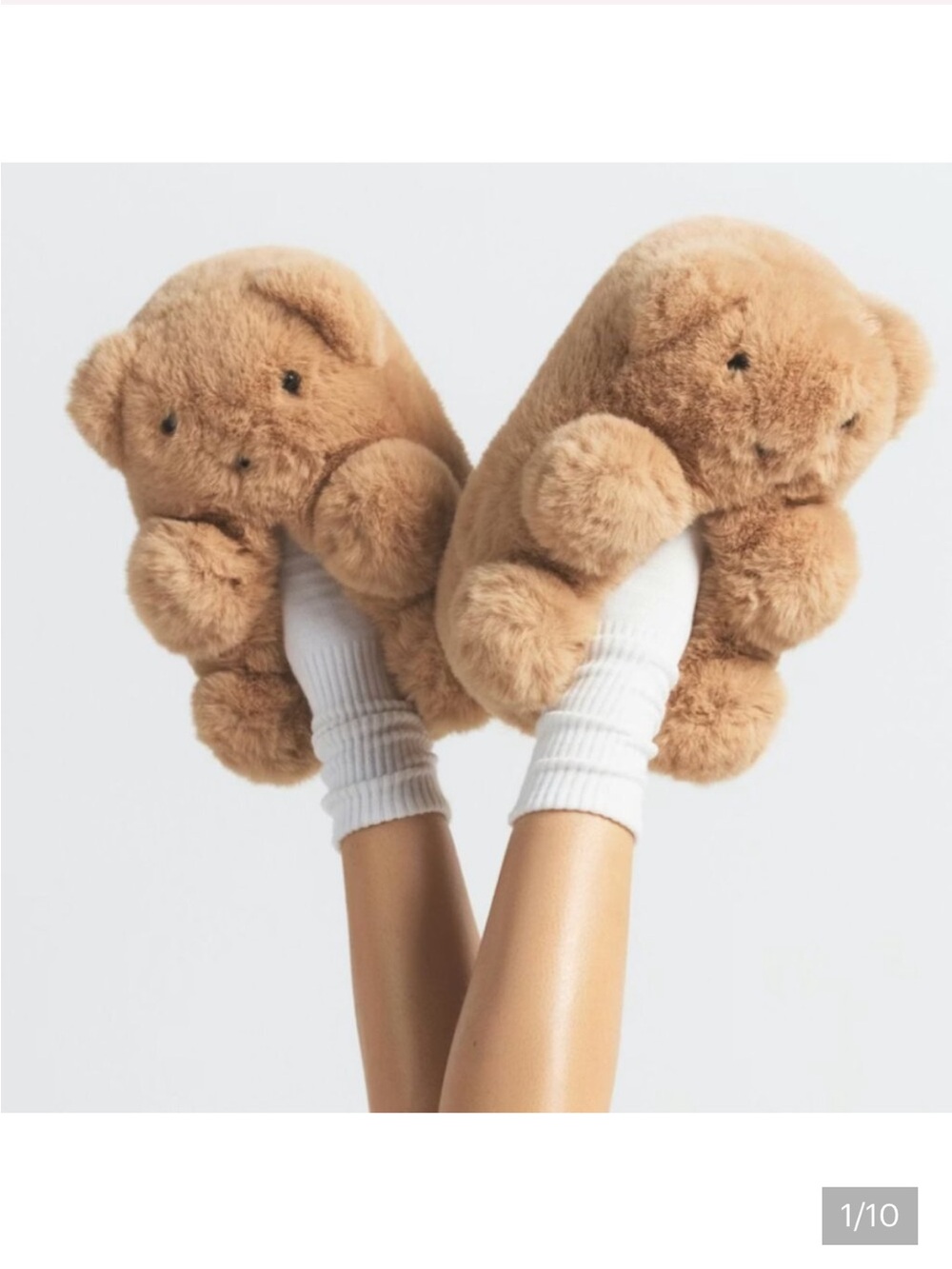 SKIMS Teddy Bear Plush Slide Slippers in Light Brown